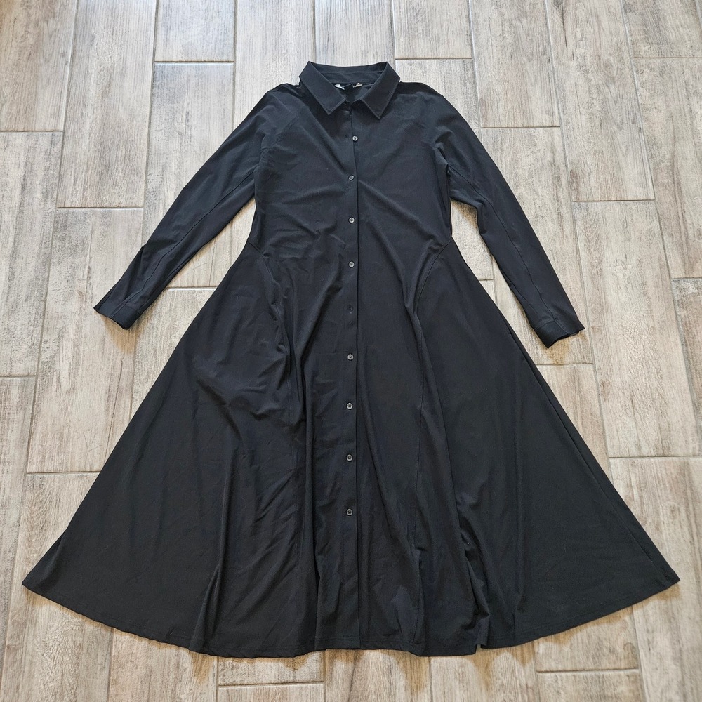 Athleta Cosmic Layer Dress Size S Black Long Sleeve Midi Pockets Stretch Minimal - Picture 2 of 12